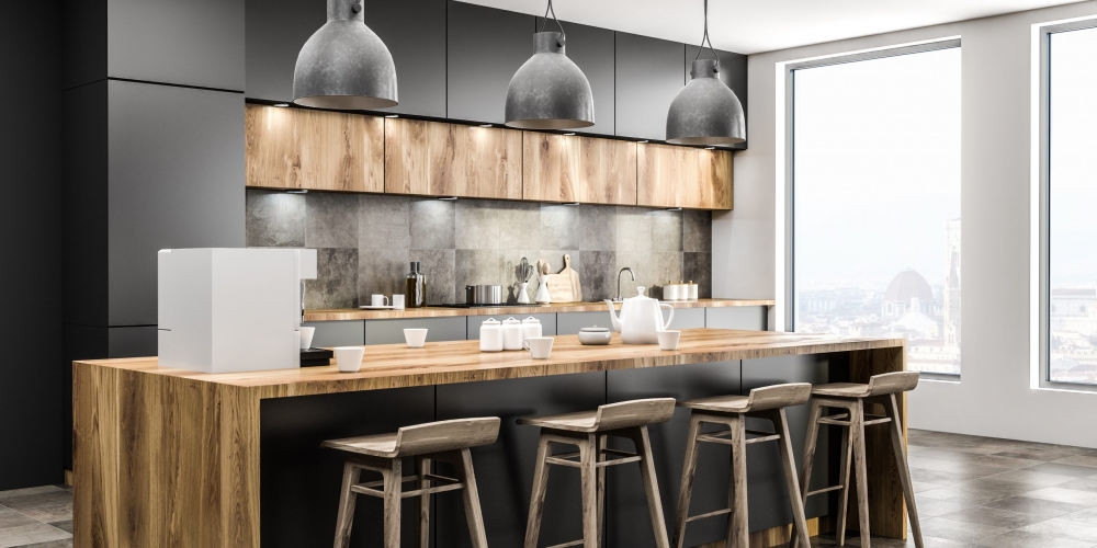 Loft kitchen corner with bar